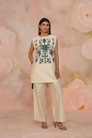 White Chanderi Patchwork Co-ord Set