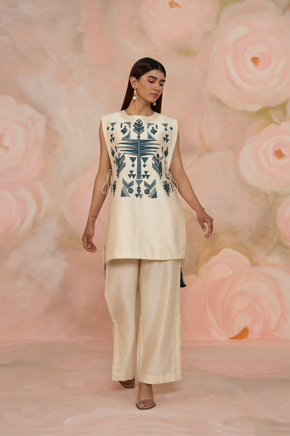 White Chanderi Patchwork Co-ord Set