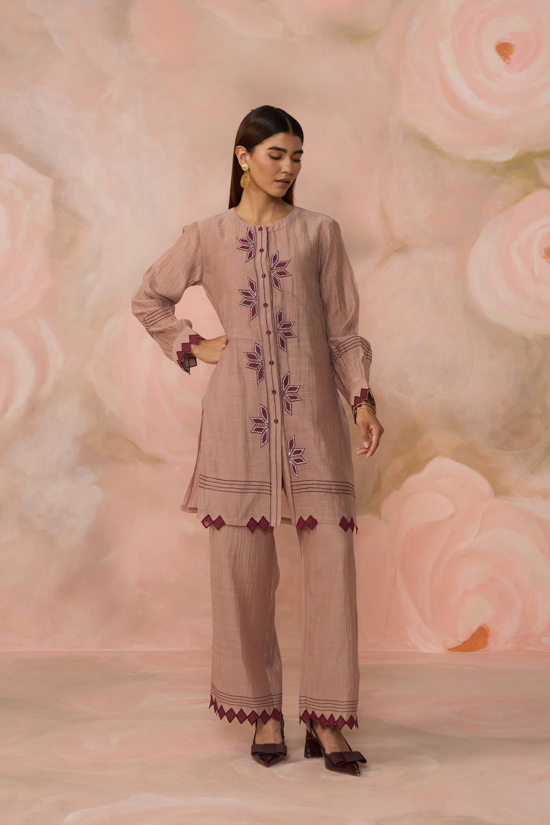 Grey Chanderi Patchwork Co-ord Set
