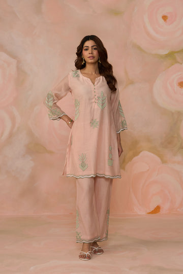 Pink Chanderi Patchwork Co-ord Set