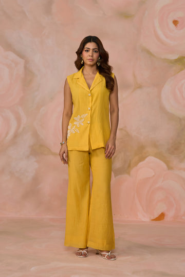 Yellow Chanderi Beadwork Co-ord Set