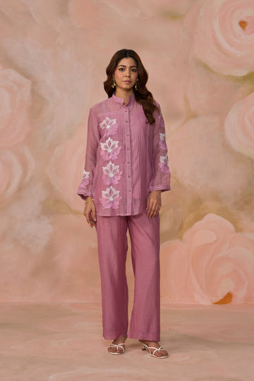 Pink Chanderi Shirt Style Co-ord Set