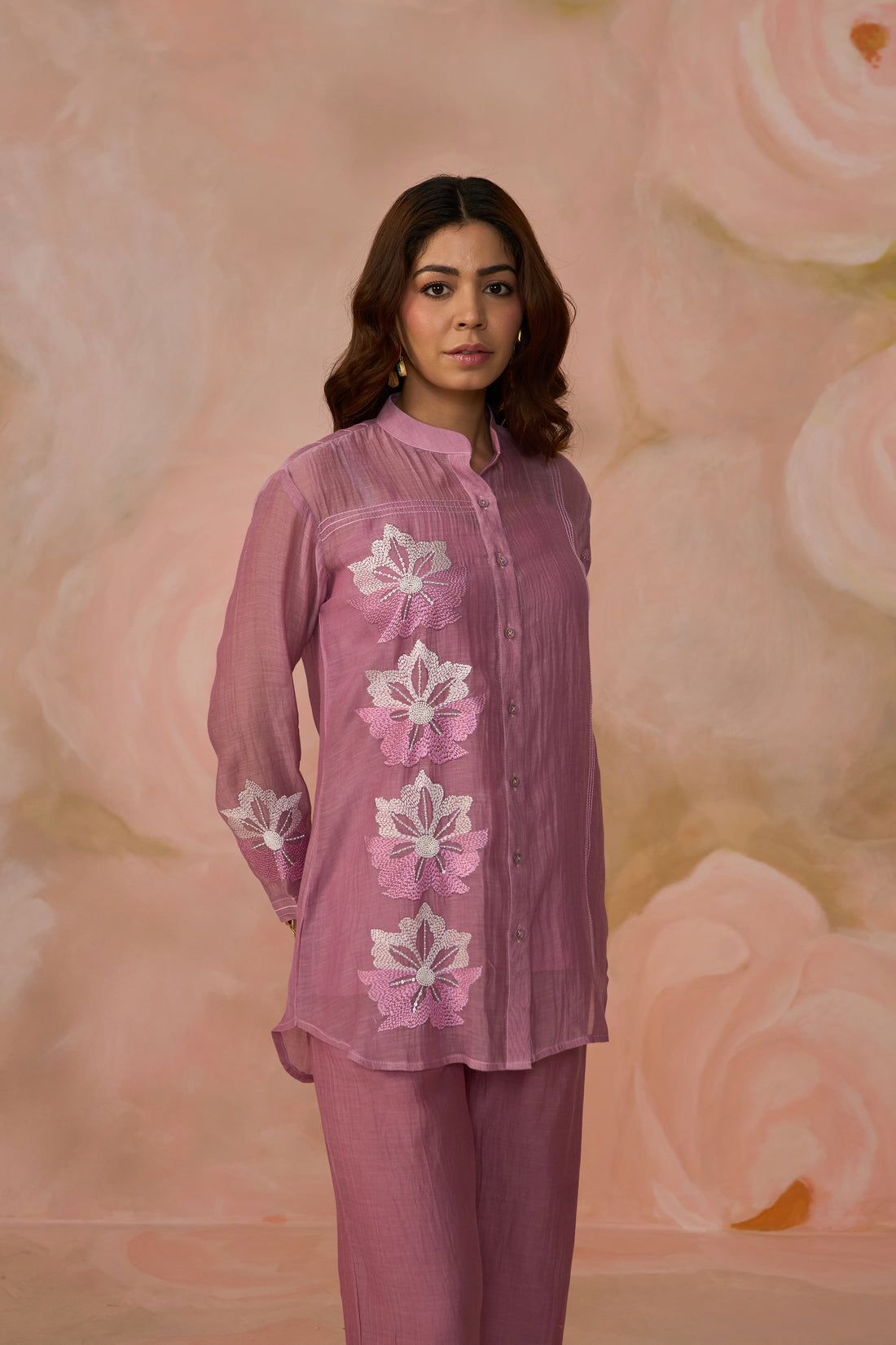 Pink Chanderi Shirt Style Co-ord Set