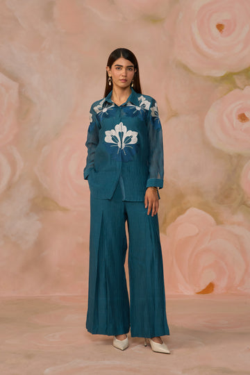 Blue Chanderi Shirt Style Co-ord Set