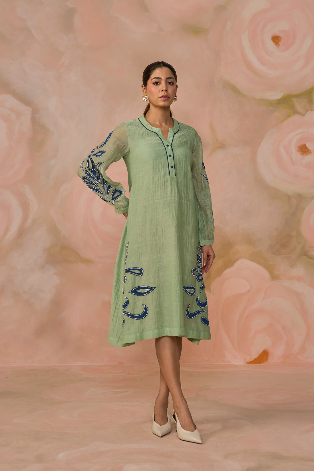 Green Chanderi Patchwork Dress