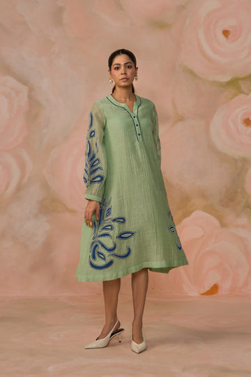 Green Chanderi Patchwork Dress