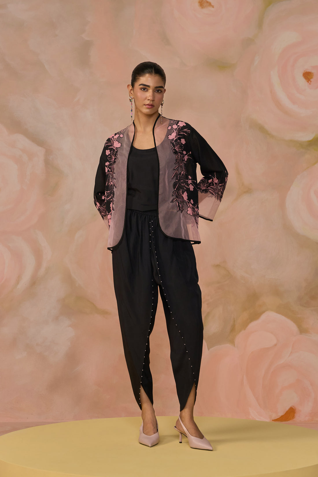 Black Cotton Silk Dhoti Co-ord Set