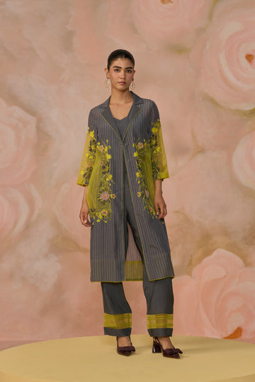 Grey Cotton Silk Embroidered Co-ord Set