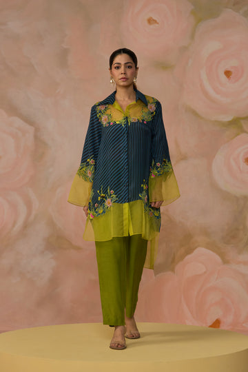 Blue Green Cotton Silk Co-ord Set