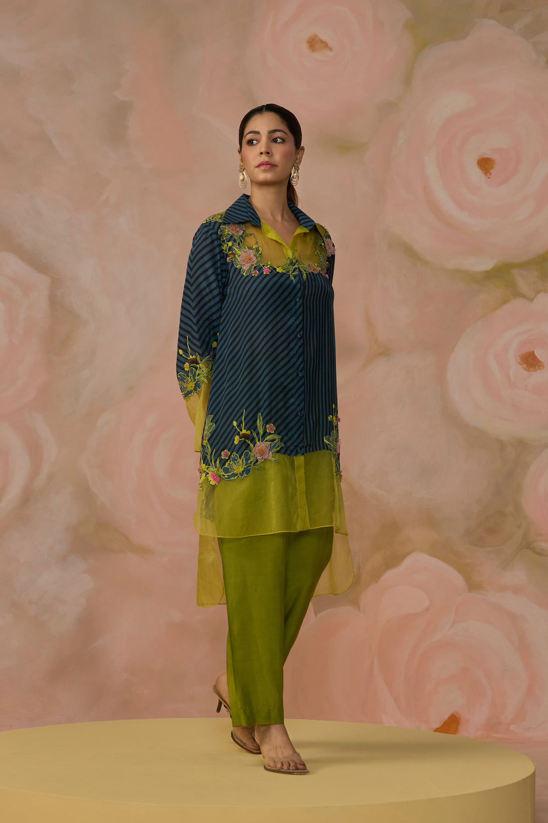 Blue Green Cotton Silk Co-ord Set