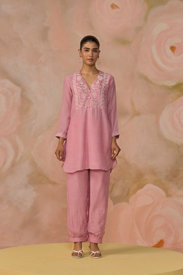 Pink Chanderi Beadwork Co-ord Set