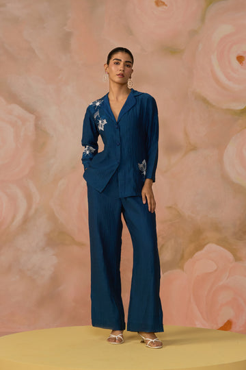 Blue Chanderi Blazer Co-ord Set