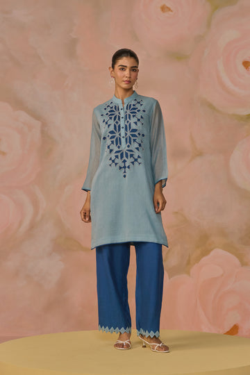 Blue Chanderi Patchwork Co-ord Set