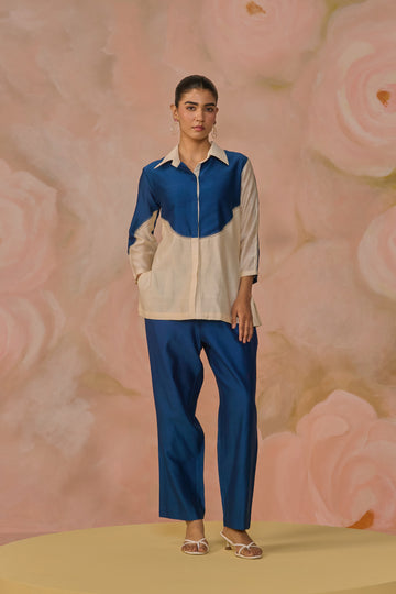 Blue Cream Chanderi Two-Tone Co-ord Set