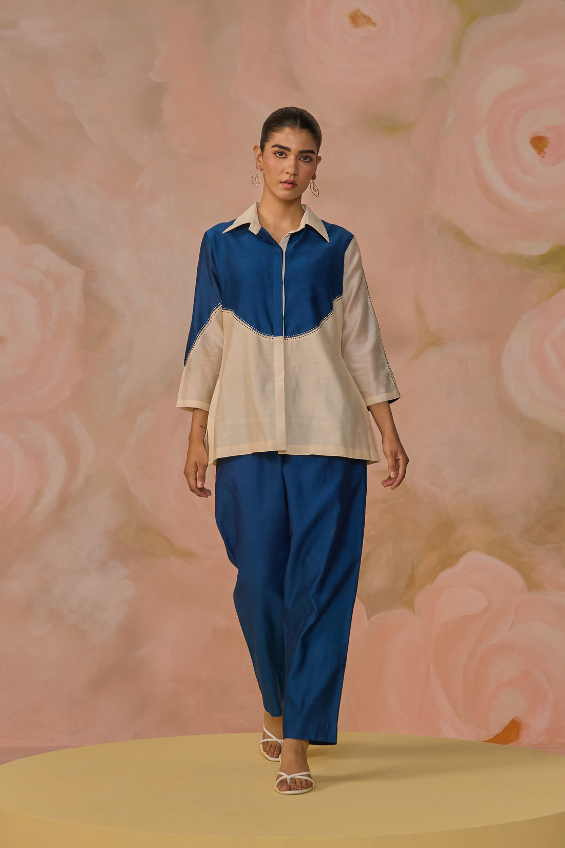 Blue Cream Chanderi Two-Tone Co-ord Set