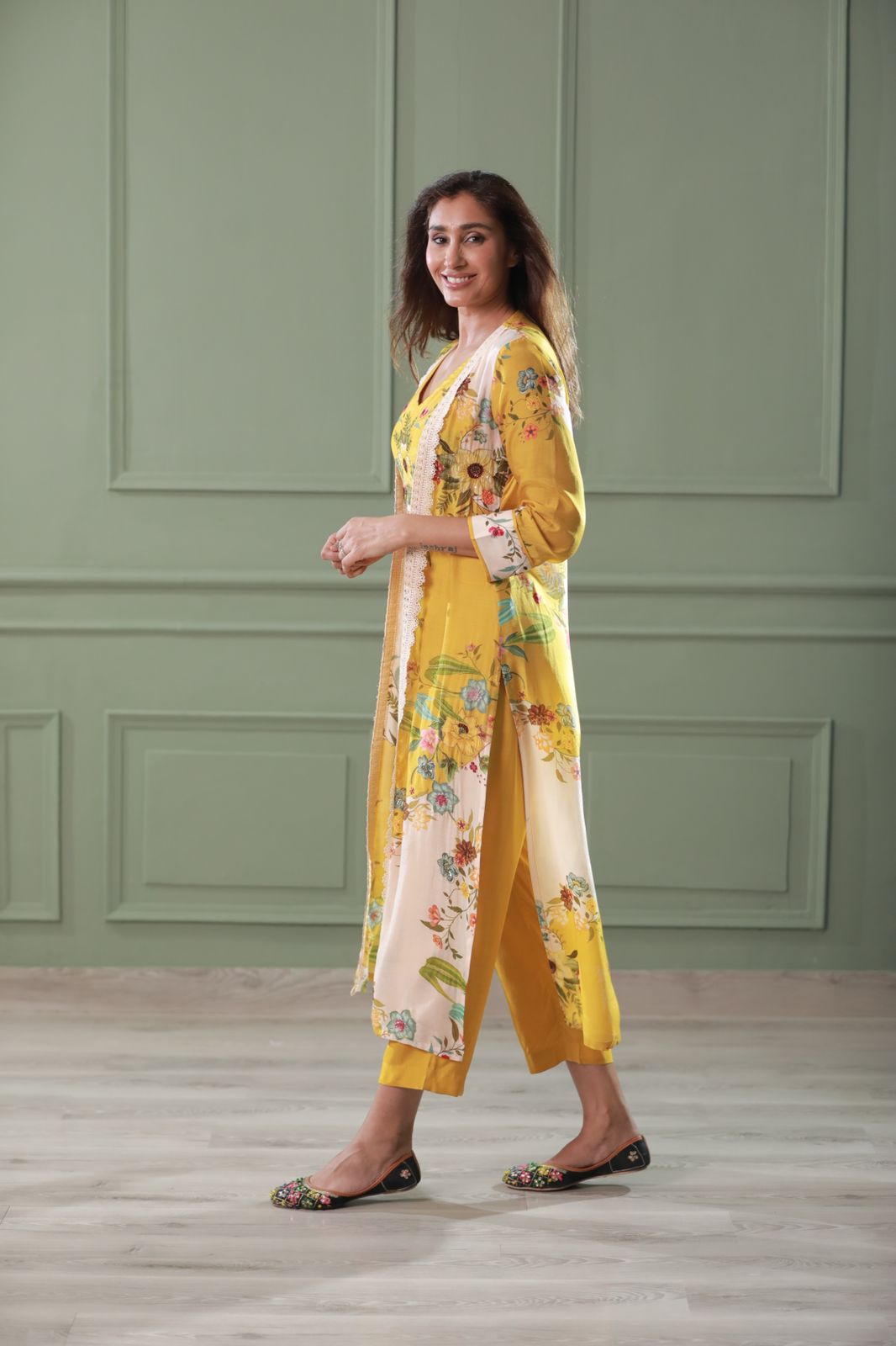 Yellow Cotton Silk Co-ord Set (3 piece set)