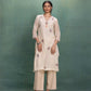 Beige Machine Embroidery Cord Set with Organza Back and Hand Scalloping