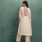 Beige Machine Embroidery Cord Set with Organza Back and Hand Scalloping