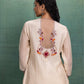 Beige Machine Embroidery Cord Set with Organza Back and Hand Scalloping