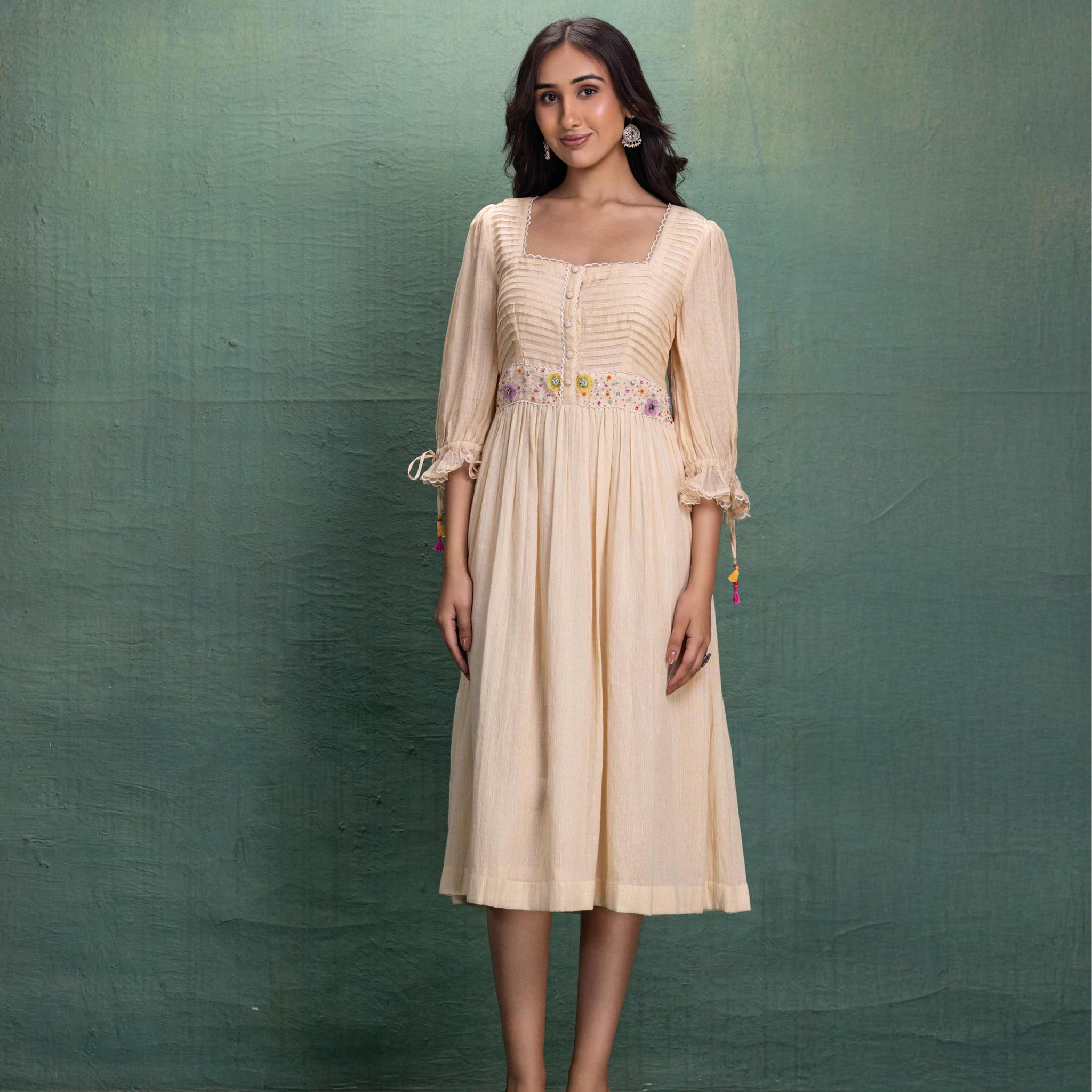 Cream Handcrafted Embellishment Dress