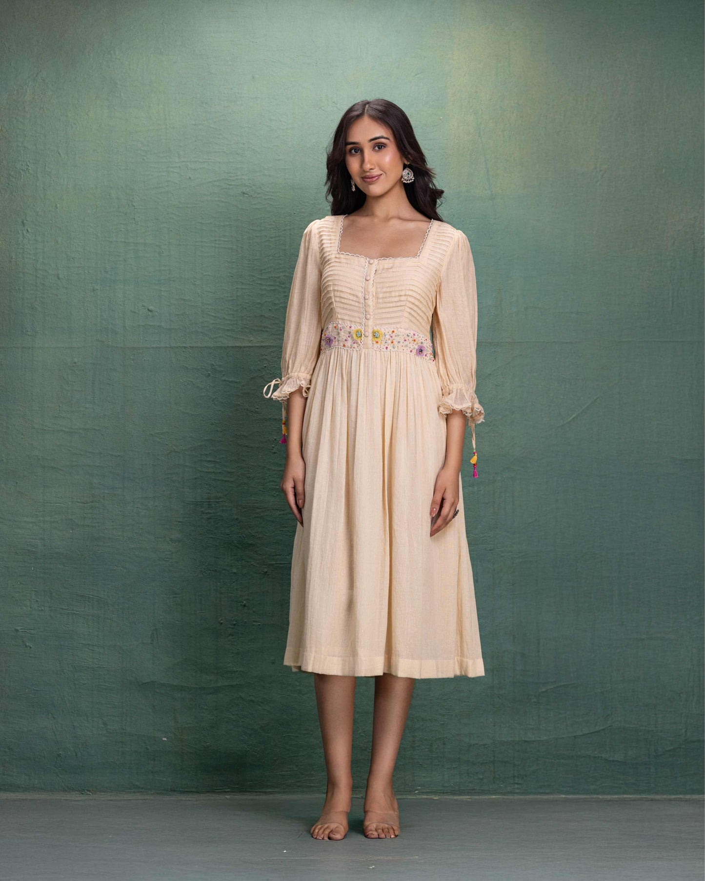 "Cream Hand Embroidery Dress "