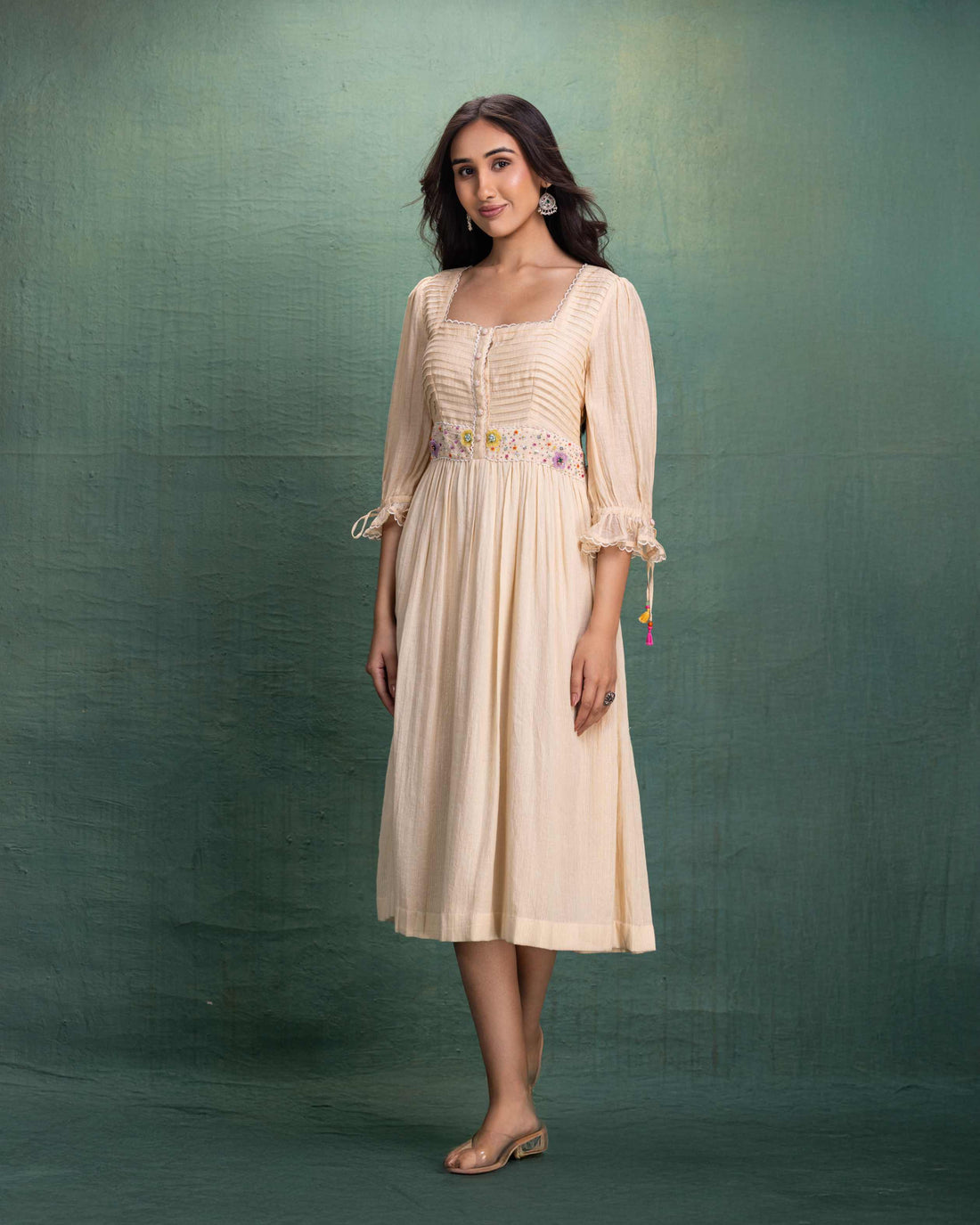 Cream Handcrafted Embellishment Dress