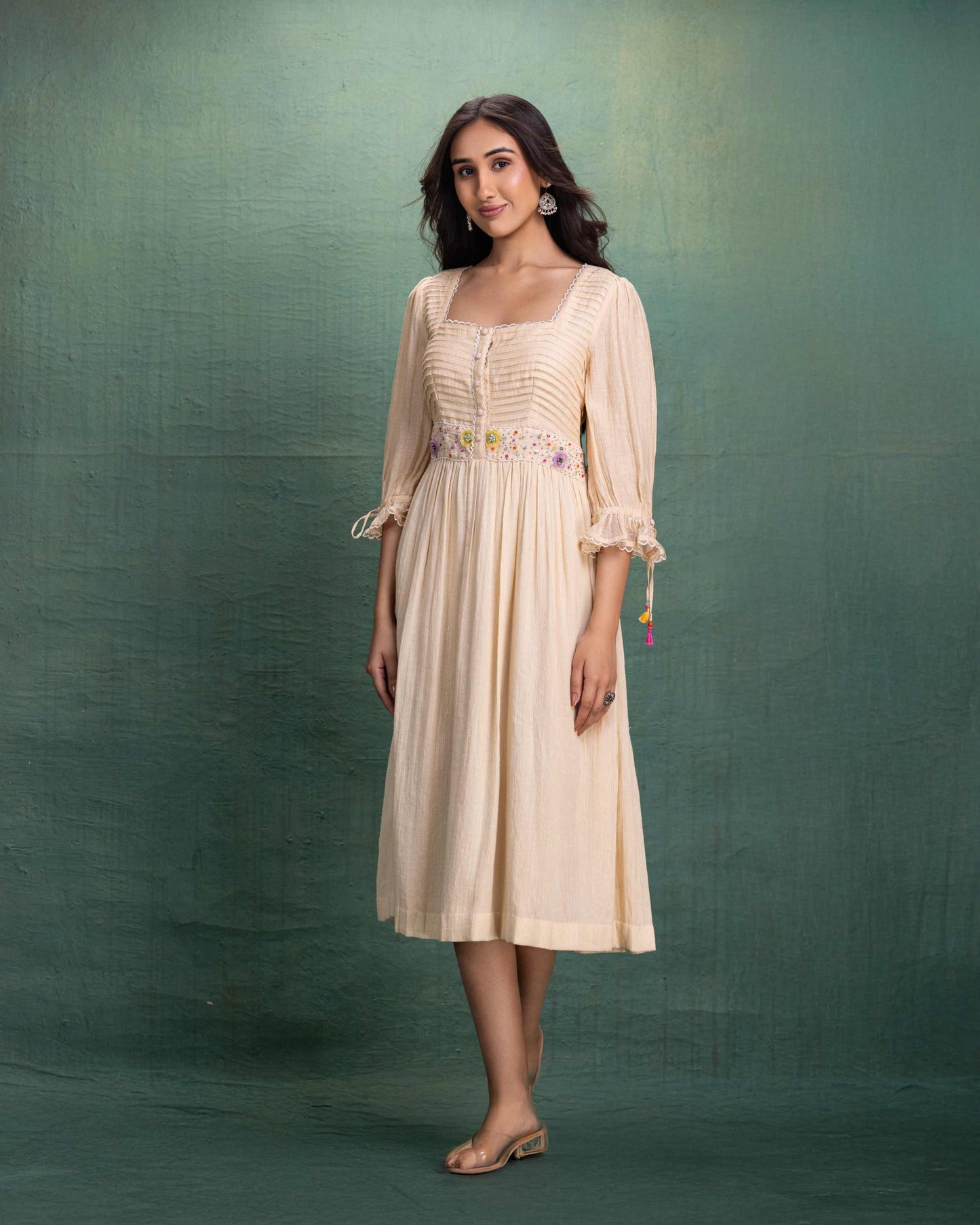 "Cream Hand Embroidery Dress "