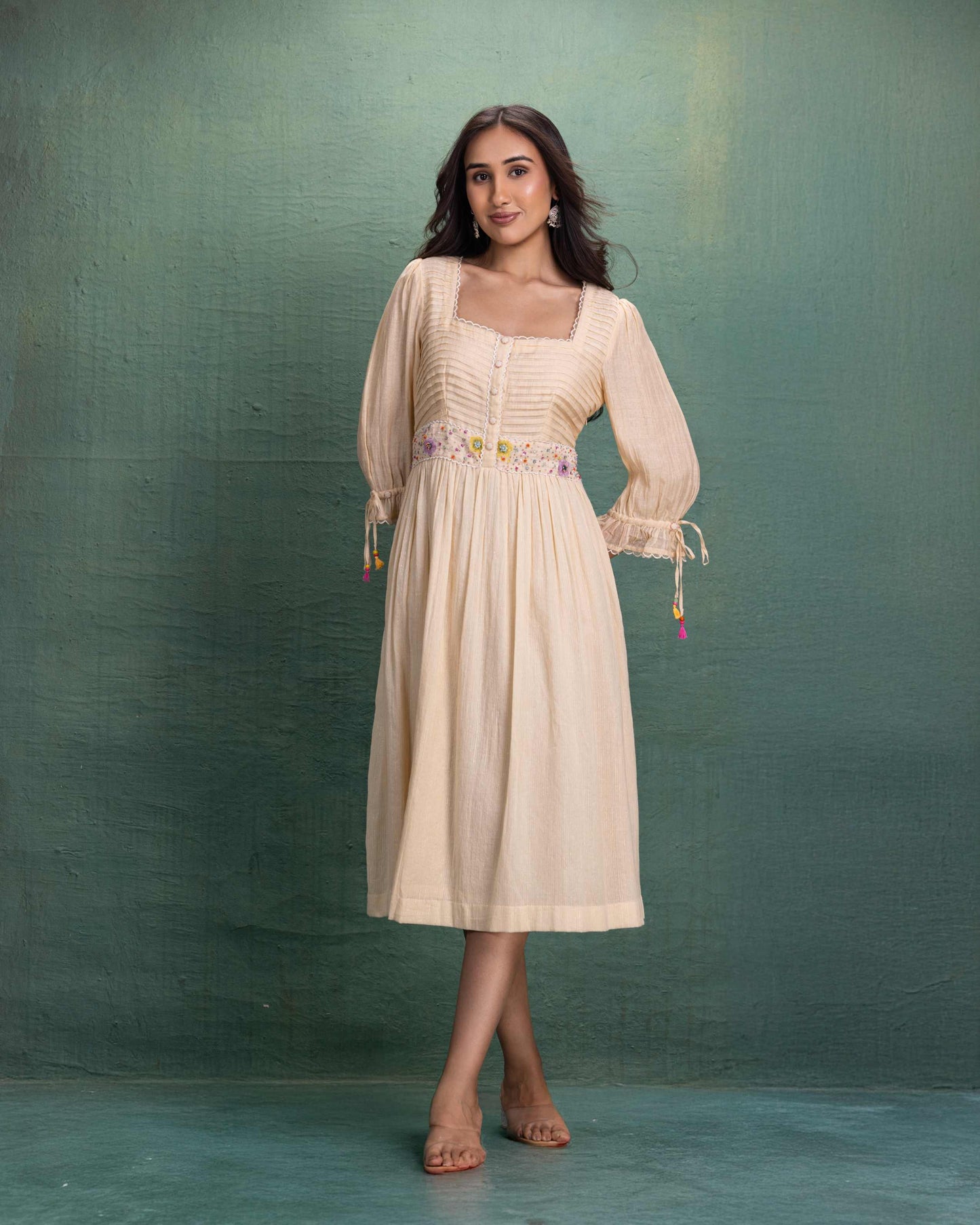 "Cream Hand Embroidery Dress "