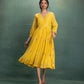 Yellow Hand Embroidery Dress with Pintuck Yoke and Anchor Detailing