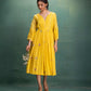 Yellow Hand Embroidery Dress with Pintuck Yoke and Anchor Detailing