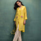 Yellow Shrug Set with Hand and Machine Embroidery and Floral Motif Pockets