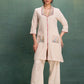 Beige Mesh Collar and Cuff Machine Embroidery Cord Set with Jali Effect
