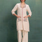 Beige Mesh Collar and Cuff Machine Embroidery Cord Set with Jali Effect