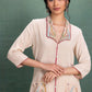 Beige Mesh Collar and Cuff Machine Embroidery Cord Set with Jali Effect