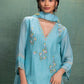 Blue Machine and Hand Embroidery Suit with Beautiful Dupatta and Pin tuck Detailing