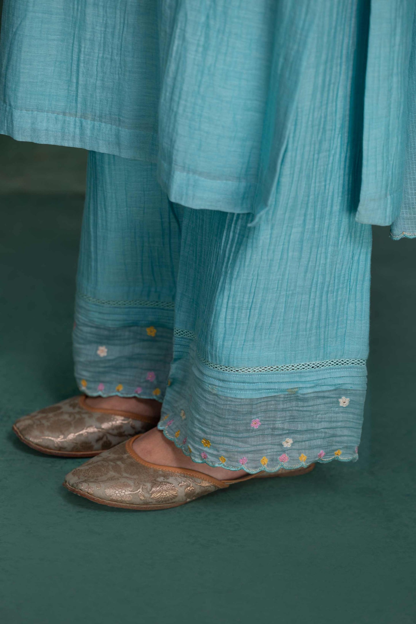 Blue Machine and Hand Embroidery Suit with Beautiful Dupatta and Pin tuck Detailing