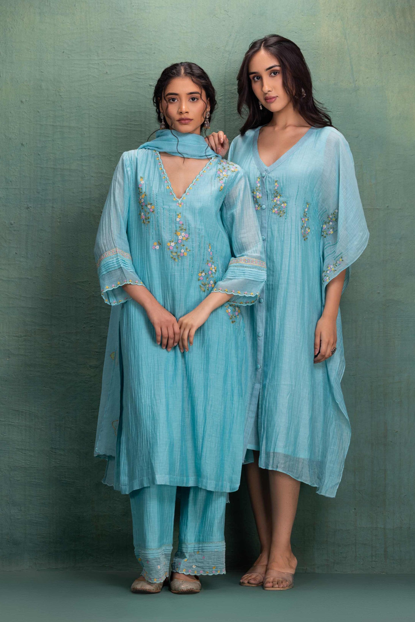 Blue Machine and Hand Embroidery Suit with Beautiful Dupatta and Pin tuck Detailing