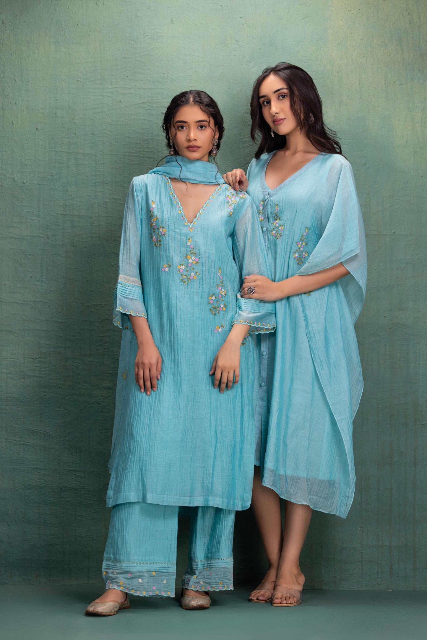 Blue Machine and Hand Embroidery Suit with Beautiful Dupatta and Pin tuck Detailing