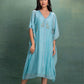 Blue Kaftan Dress with Machine and Hand Embroidery