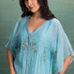 Blue Kaftan Dress with Machine and Hand Embroidery