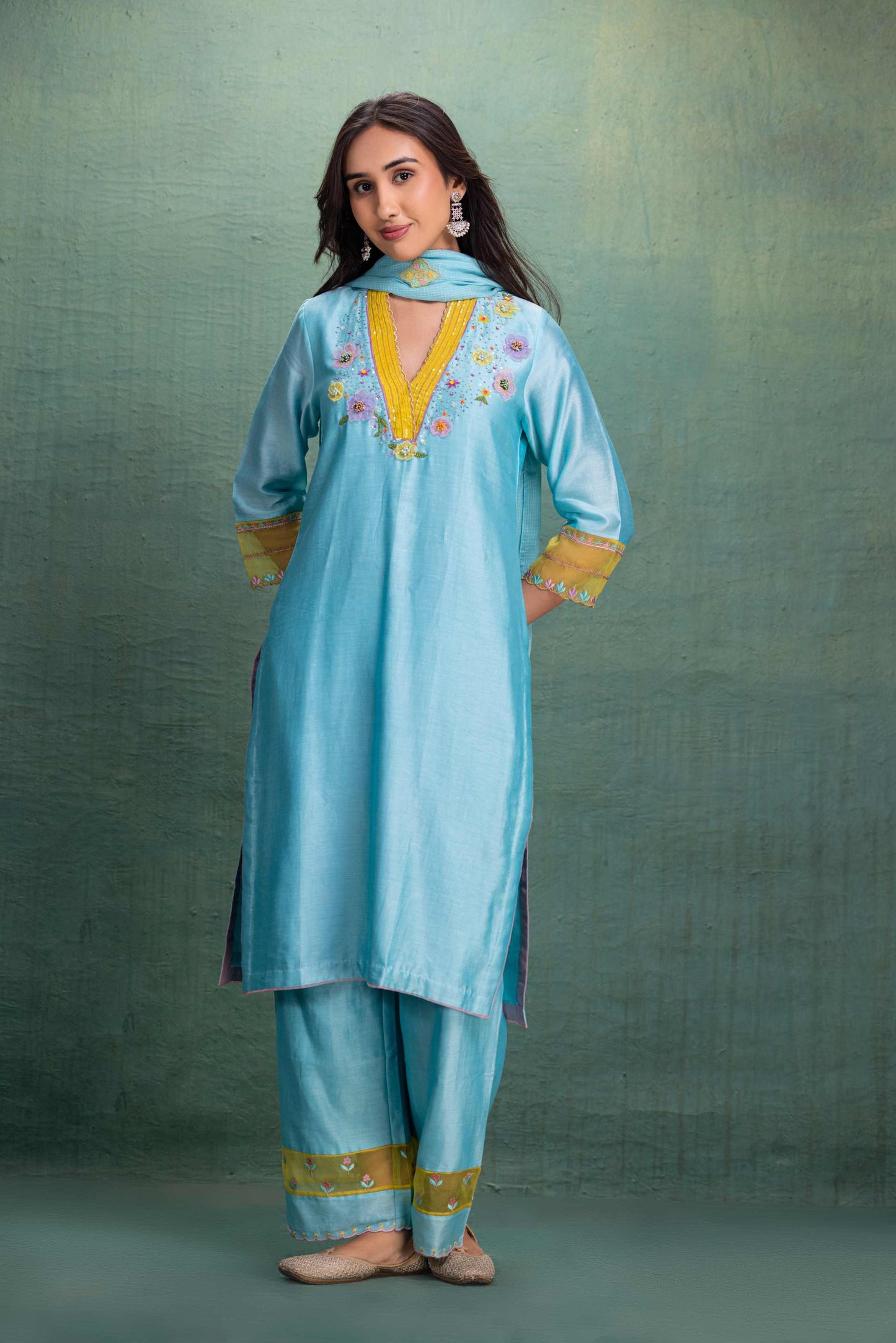 BLUE  HAND AND MACHINE EMBROIDERY SUIT with Beautiful Dupatta