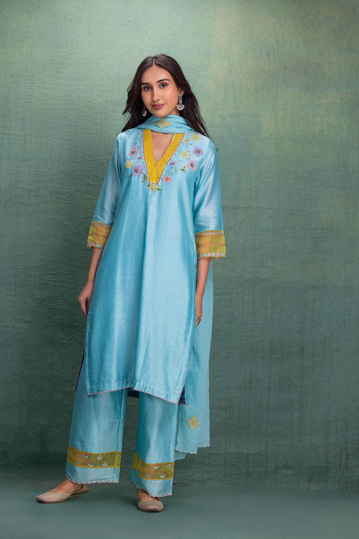 BLUE  HAND AND MACHINE EMBROIDERY SUIT with Beautiful Dupatta