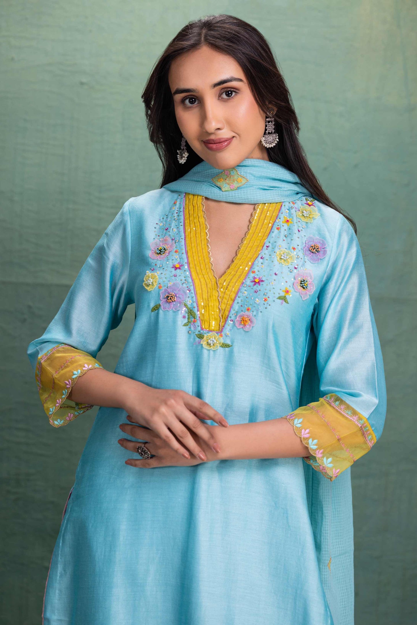 BLUE  HAND AND MACHINE EMBROIDERY SUIT with Beautiful Dupatta