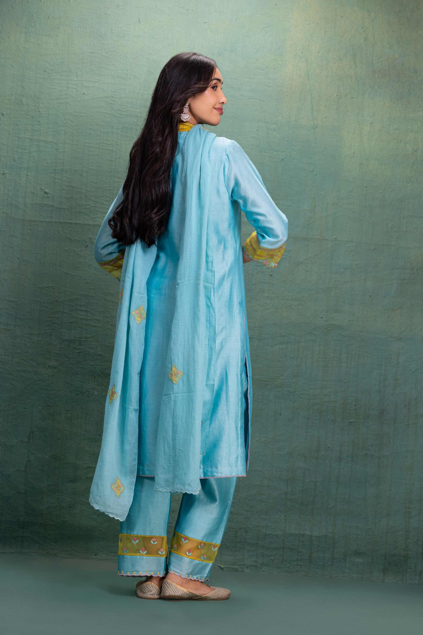 BLUE  HAND AND MACHINE EMBROIDERY SUIT with Beautiful Dupatta
