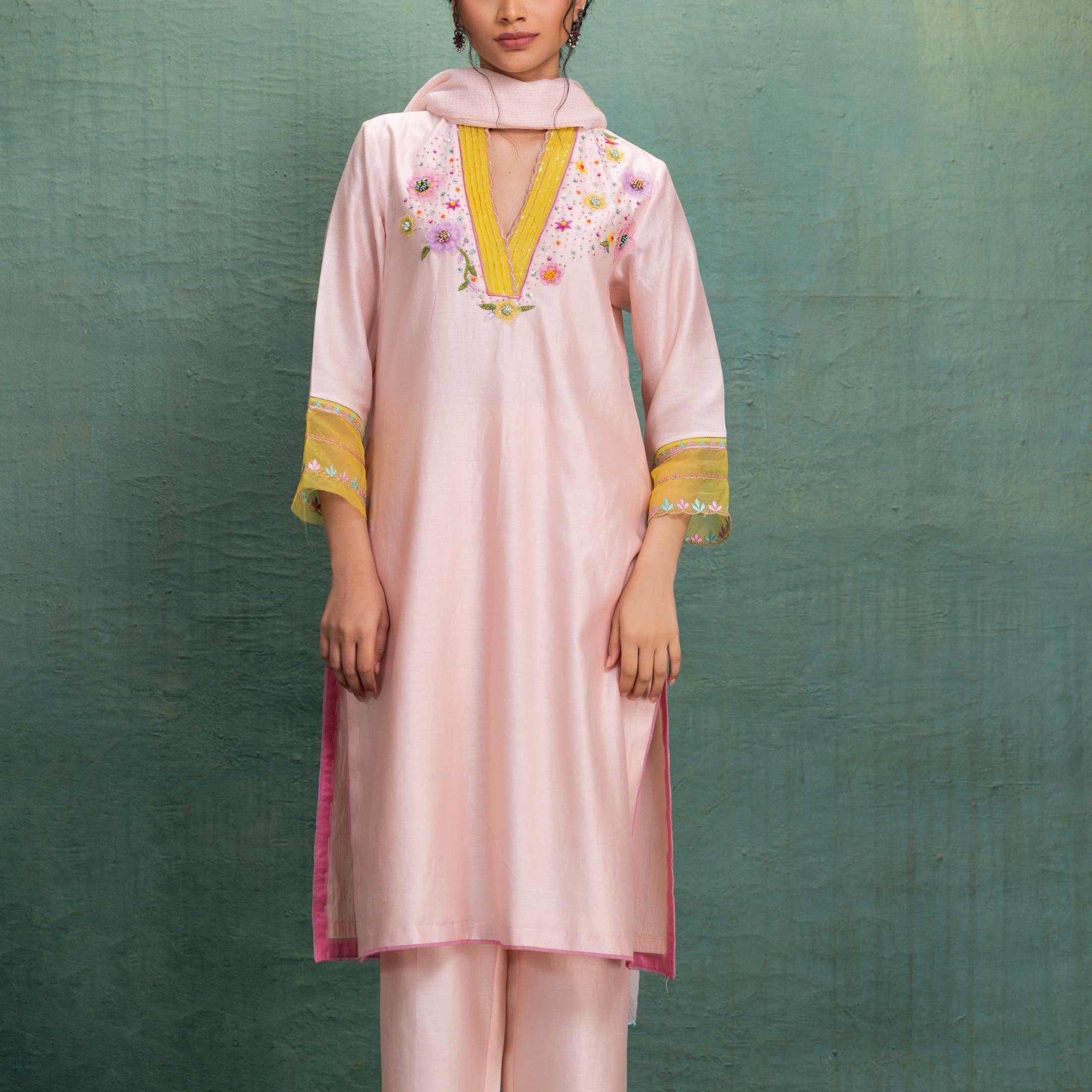 PINK HANDCRAFTED EMBELLISHMENT AND EMBROIDERY SUIT  with Beautiful Dupatta