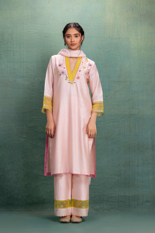 PINK HAND AND MACHINE EMBROIDERY SUIT  with Beautiful Dupatta