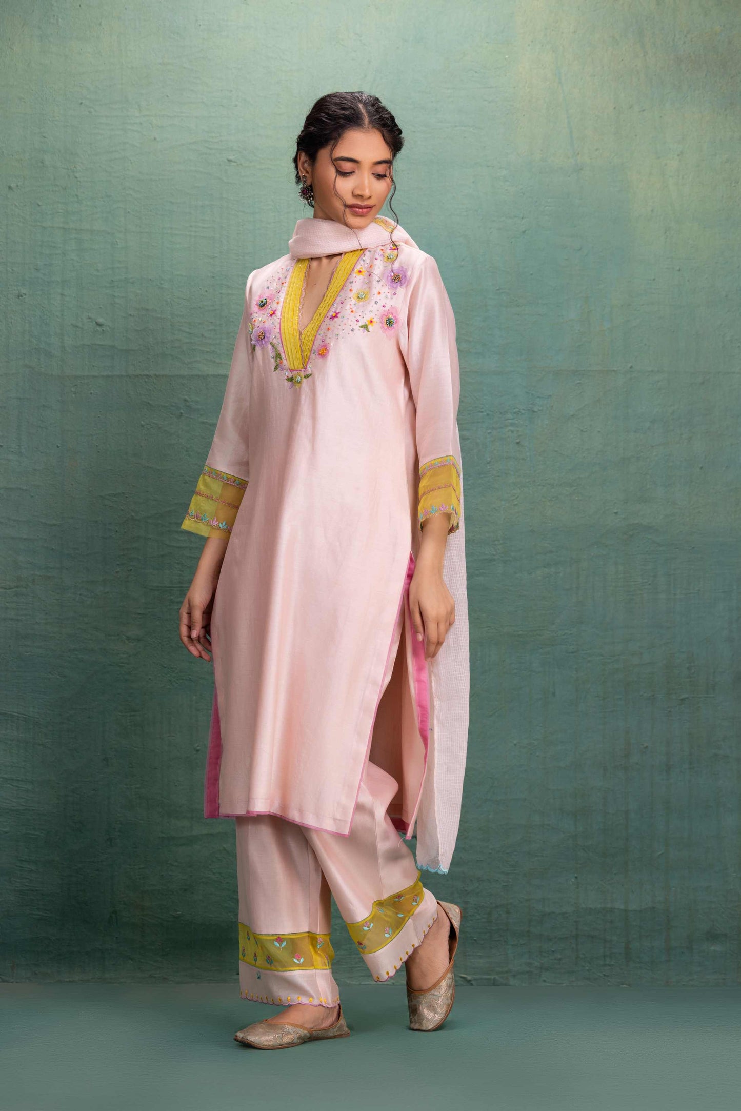 PINK HAND AND MACHINE EMBROIDERY SUIT  with Beautiful Dupatta