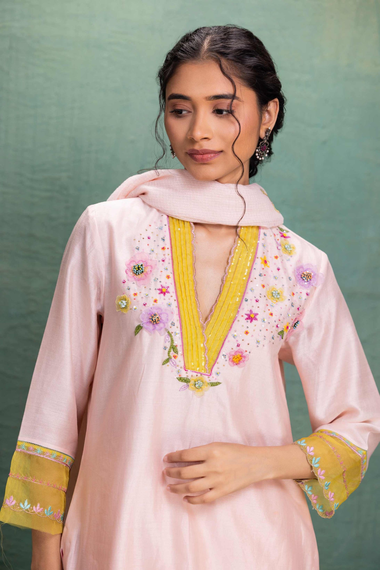 PINK HAND AND MACHINE EMBROIDERY SUIT  with Beautiful Dupatta