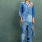 Blue Digital Print Asymmetrical Cord Set with Fine Line Detailing