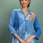 Blue Digital Print Asymmetrical Cord Set with Fine Line Detailing